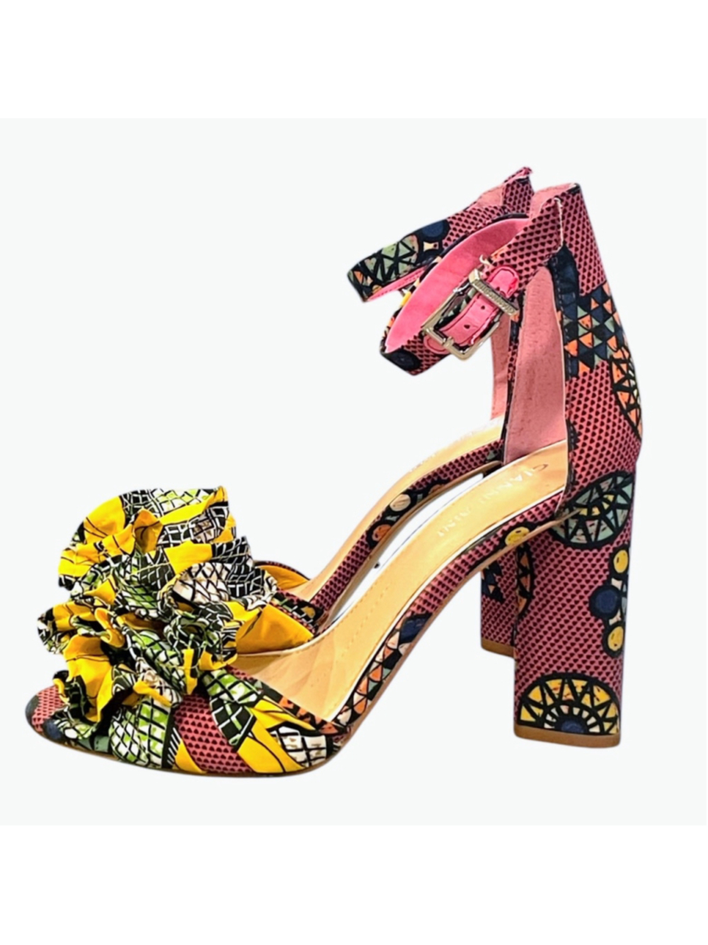 Gianni Bini Lorree Heels Womens Size 7 Peep Toe Ankle Strap Pink Yellow Multicol - Picture 2 of 11